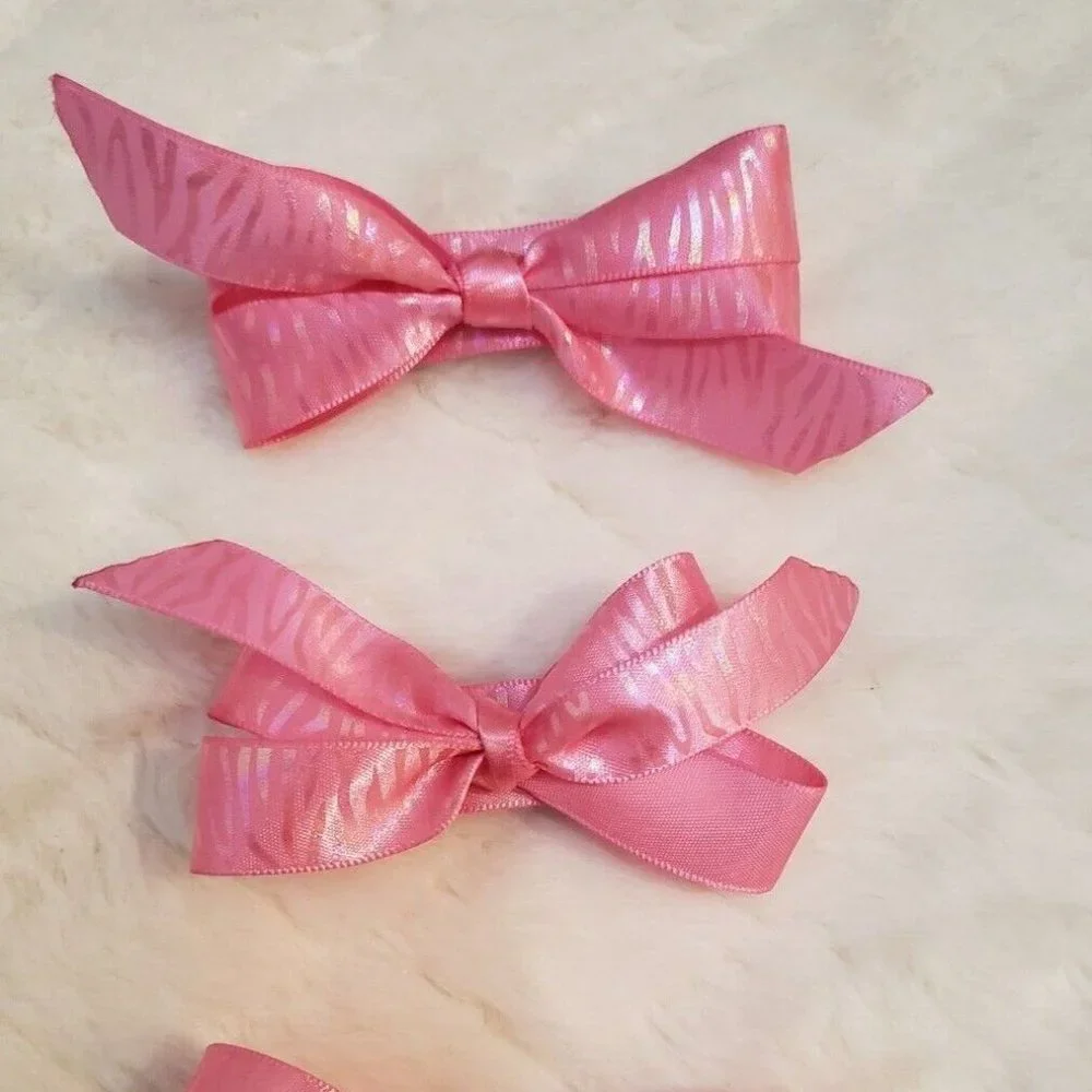 Pack of 3 Beautiful Handmade Girls Hair Bow Barrett Shimmer Pink Small/Medium